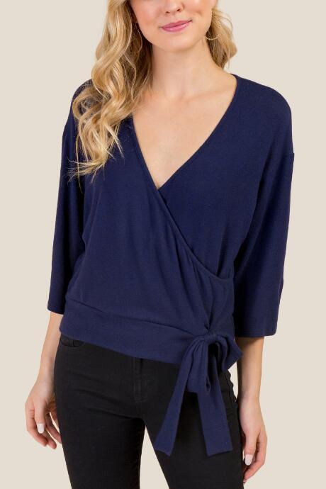 Francesca Inchess Tessa Wrap Tie Front Top - Navy