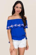 Blue Rain Genny Embroidered Off The Shoulder Top - Cobalt