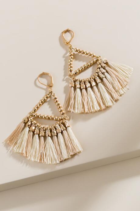 Francesca's Zoe Beaded Tassel Drop Earrings - Taupe