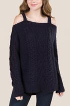 Blue Rain Astra Cold Shoulder Pullover Sweater - Navy