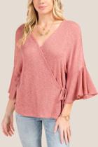 Francesca's Delilah Ruffle Sleeve Wrap Top - Rose