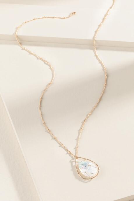 Francesca's Leah Wire Wrapped Stone Pendant - Pale Pink