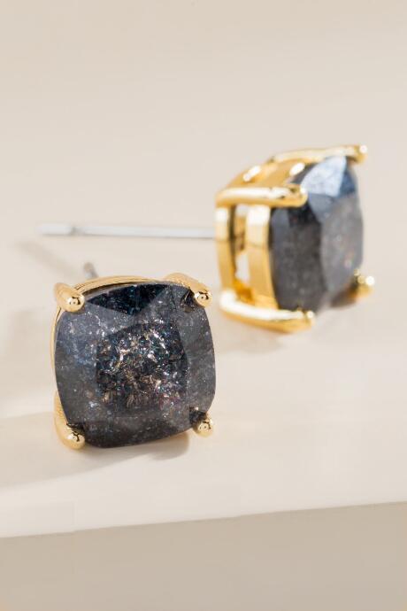 Francesca's Sandra Crackle Stone Stud Earrings - Black