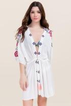Francescas Esme Floral Embroidered Kimono Cover-up - White