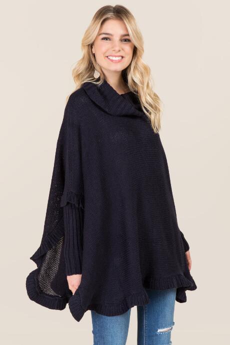 Francesca's Mariah Ruffled Poncho - Navy