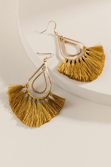 Francesca's Lindsay Tasseled Teardrop Earrings - Mustard