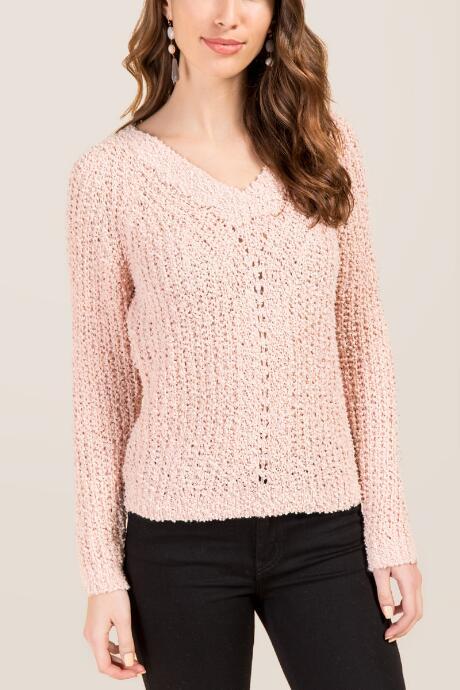 Blue Rain Addie Popcorn Step Hem Pullover Sweater - Blush