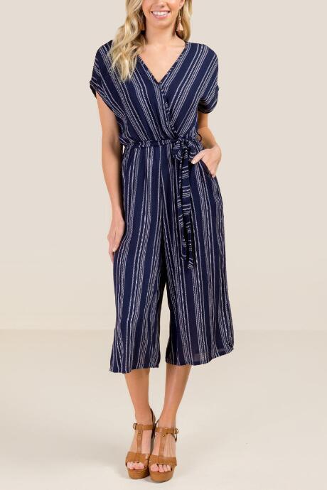 Francesca Inchess Gloria Striped Jumpsuit - Navy