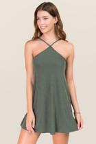 Alya Kingsley Y Neck Shift Dress - Olive