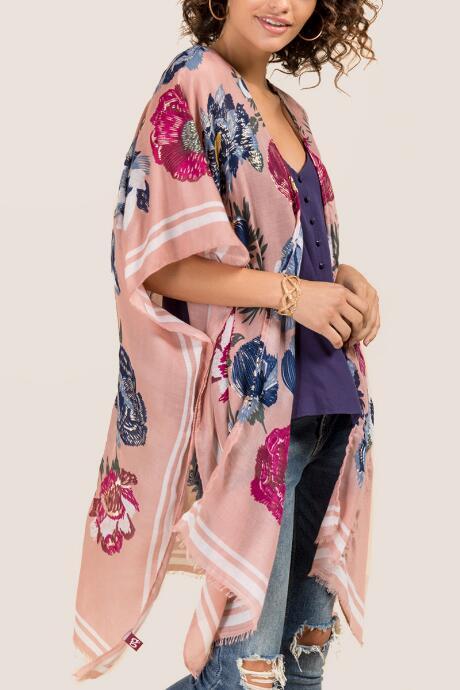 Francesca's Evita Floral Ruana - Blush