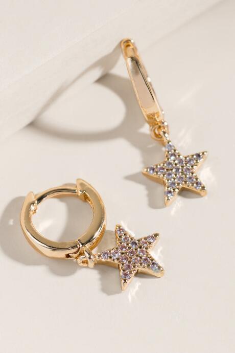 Francesca's Allyson Pav Star Huggie Hoop Earrings - Crystal