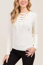 Francesca's Dorothy Lace Up Step Hem Sweater - Ivory