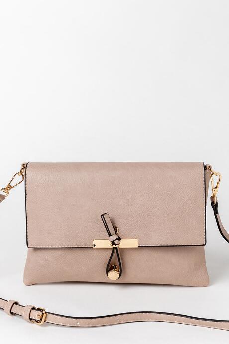 Francesca's Jill Solid Front Hook Crossbody - Taupe