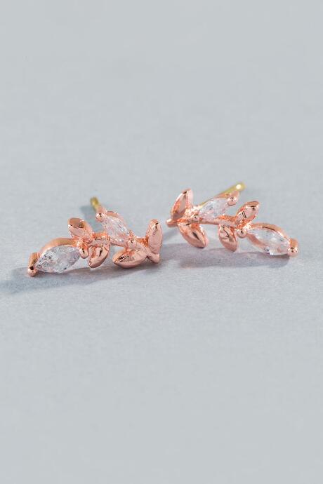 Francescas Clary Crystal Leaf Stud - Rose/gold