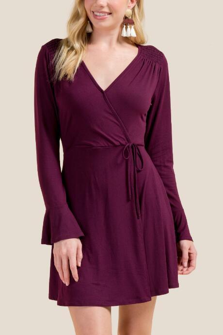 Francesca's Treasure Faux Wrap Dress - Purple