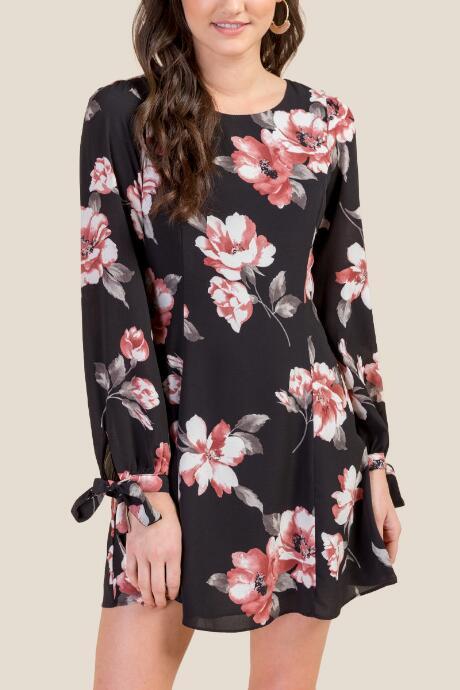 Francesca's Patricia Floral Shift Dress - Black