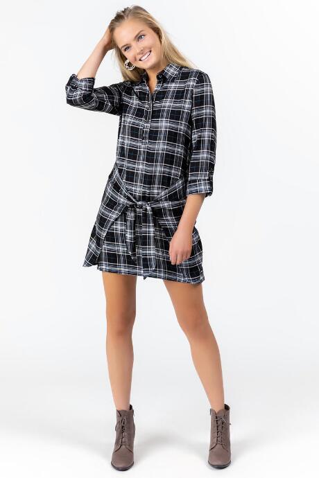 Francesca's Kirsie Plaid Shirt Dress - Black/white