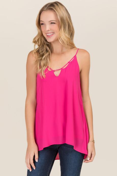 Lush Adora Strappy Neckline Tank - Neon Pink