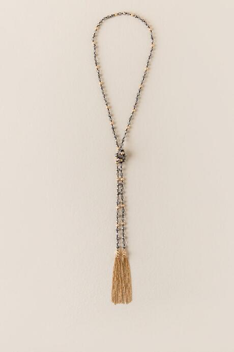 Francesca's Rayna Self Wrap Tassel Necklace - Hematite