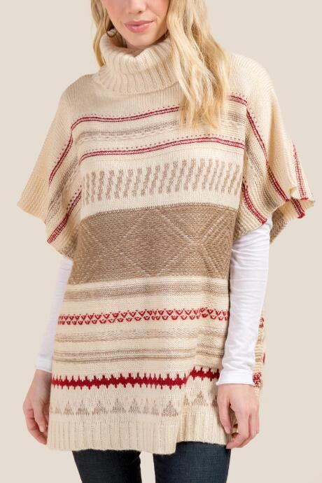 Francesca's Monica Striped Poncho - Ivory