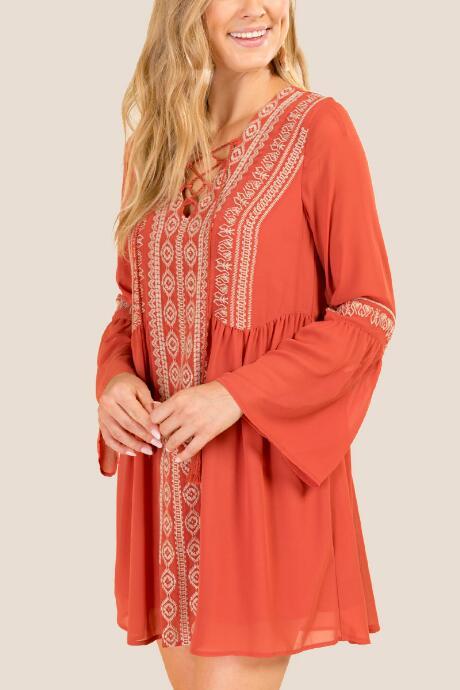 Francesca's Allison Embroidered Shift Dress - Cinnamon
