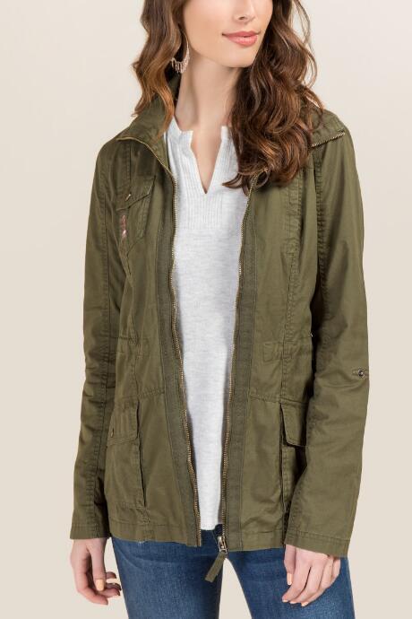 Francesca's Imogen Embroidered Back Anorak Jacket - Olive