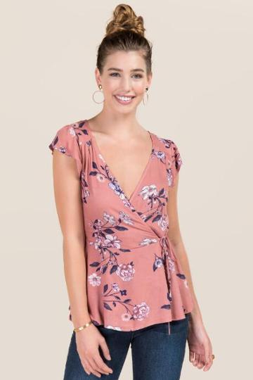 Mark Edwards Apparel Meghan Functional Wrap Floral Blouse - Rose