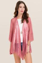 Mi Ami Carleigh Scalloped Lace Kimono - Rose