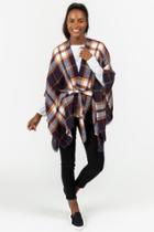 Francesca's Meg Belted Plaid Kimono - Navy