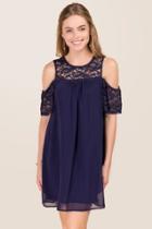 Blue Rain Winnie Cold Shoulder Lace Shift Dress - Navy