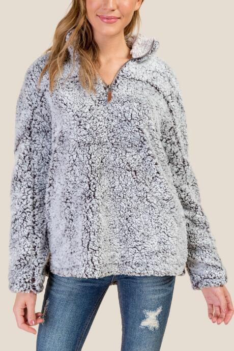 Francesca's Cassie Quarter Zip Wubby Jacket - Black