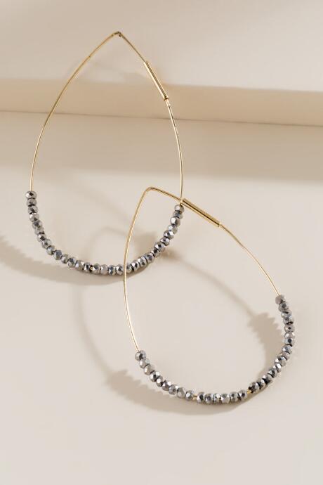 Francesca's Lola Beaded Wire Hoop Earrings - Hematite