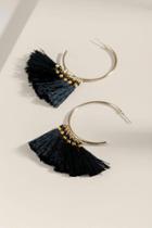 Francesca's Bianca Tasseled Open Hoop Earrings - Black