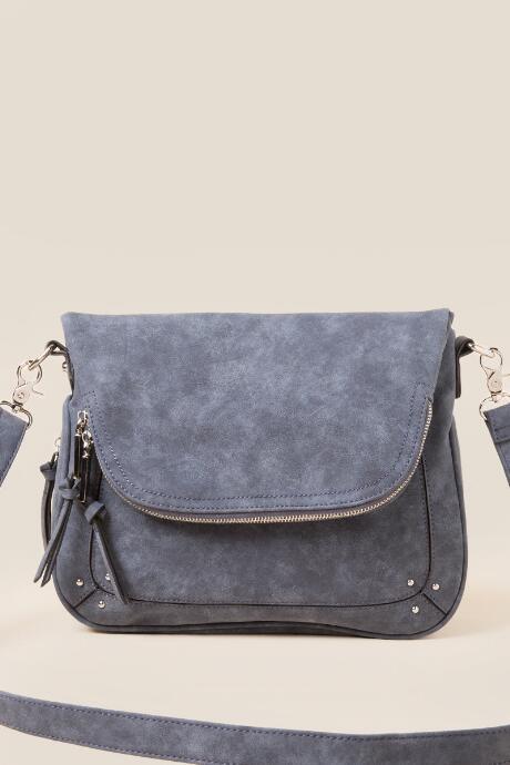 Francesca's Kimmie Front Zip Crossbody - Light Blue