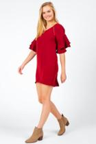 Francesca's Nena Flutter Sleeve Dress - Bright Red