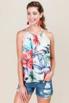 Blue Rain Blakley Crochet Tropical High Neck Tank - White