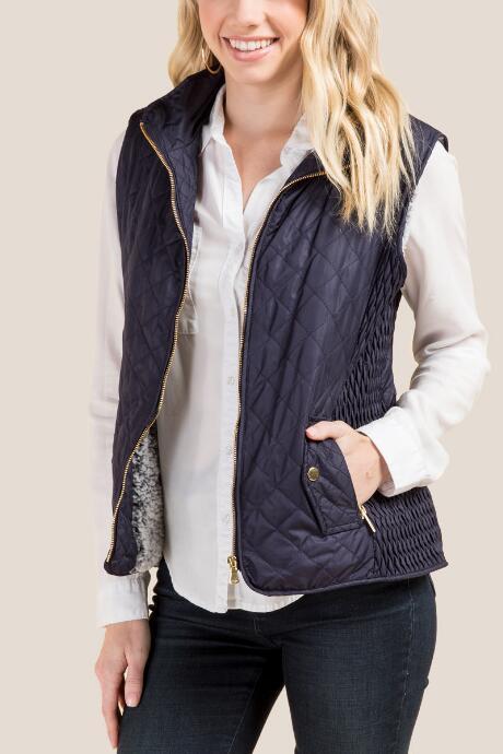 Francesca's Vanessa Quilted Wubby Lined Puffer Vest - Navy