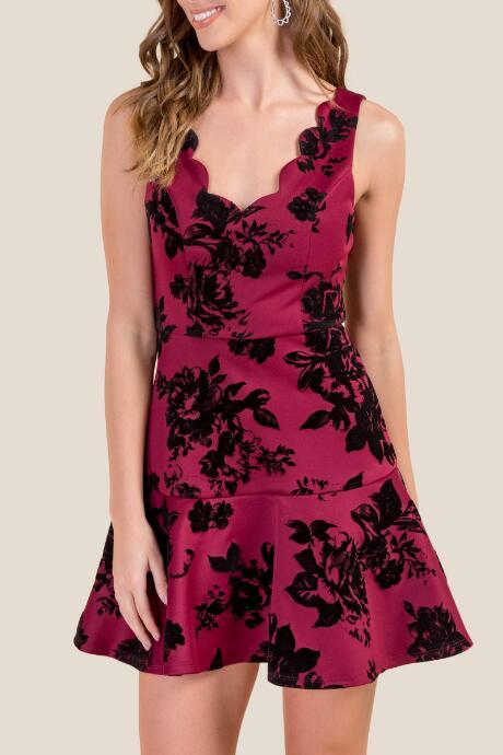 Francesca's Marlowe Burnout Velvet Dress - Merlot