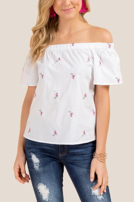 Francesca Inchess Wilma Off The Shoulder Flamingo Blouse - White