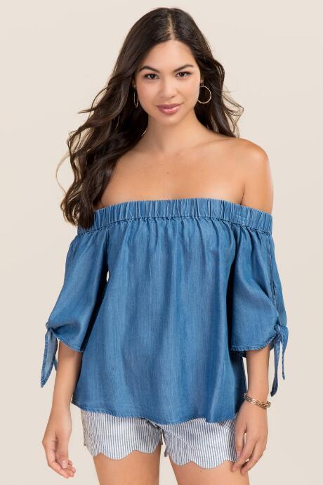Blue Rain Fiona Tencel Off The Shoulder Top - Chambray