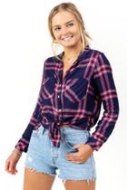 Francesca's Alisha Plaid Button Down Top - Navy
