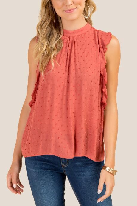 Francesca's Cassandra High Neck Ruffle Blouse - Cinnamon