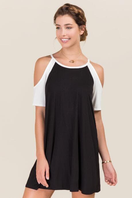 Alya Clare Baseball Cold Shoulder Knit Dress - Black