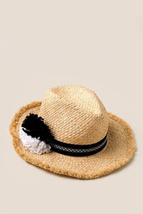 Francescas Merida Straw Pom Pom Hat - Black/white