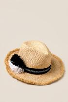 Francescas Merida Straw Pom Pom Hat - Black/white