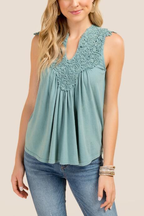 Francesca's Georgette Crochet Tank Top - Teal