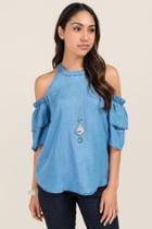 Blue Rain Adora High Neck Double Ruffle Cold Shoulder Top - Lite