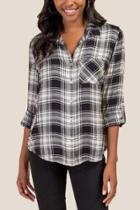 Francesca's Abby Plaid Button Down - Black/white