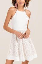 Francesca Inchess Sabrine Square Neck Laser Cut Dress - White