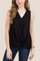 Francesca's Johanna Twist Front Covered Button Top - Black